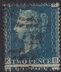 GB 1858 – 76 QV 2d Deep Blue ( K & B ) Victoria Plate 13 Used SG 47 ( R300 )