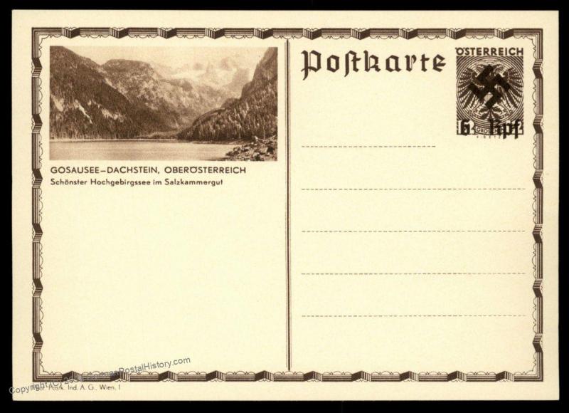 Austria Ostmark Gosausee Postal Card Unissued Swastika Overprint Cover 91061