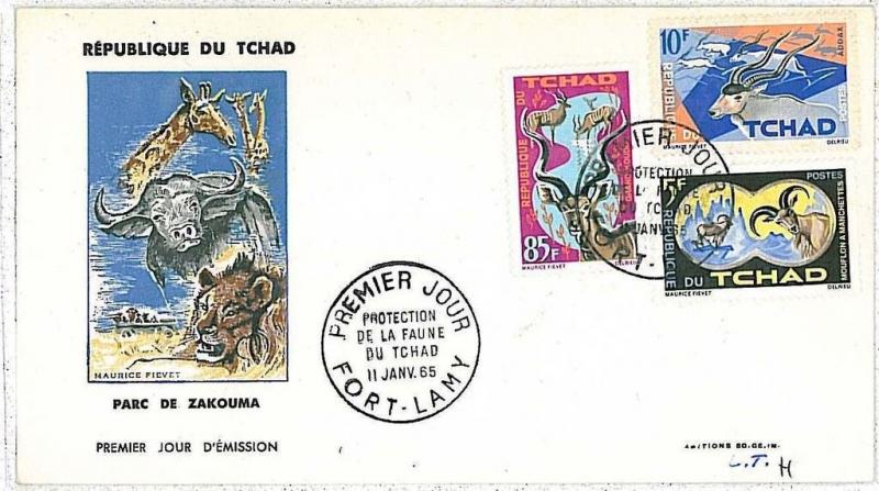 ANIMALS - LION . GIRAFFE : FDC COVER - TCHAD  1965