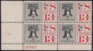 C62 13 cents Liberty Bell Plate block Stamp Mint OG NH XF