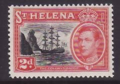 St Helena-Sc#138- id9-unused og NH 2p Ships-KGVI-1949-rainbow effect around King