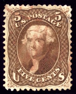 US 75 5c 1862 Thomas Jefferson dark red brown PSAG cert F-VF red CDS cancel