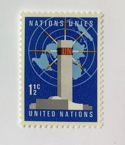 United Nations NY 1967 Scott  166 MNH - 1½c, Headquarters building,  world map