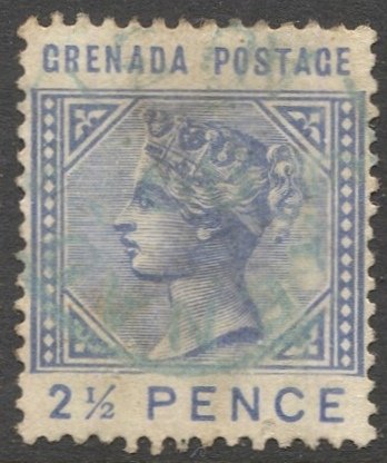 GRENADA 1883 Sc 22, Used 2-1/2d  QV with Green cancel, VF