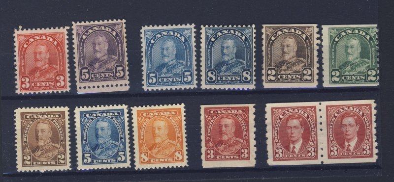 12x Canada Mint George V & VI Stamps 6x Arch +6 Guide Value = $105.50