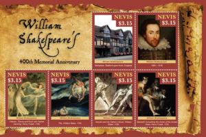 Nevis - 2016 William Shakespeare memorial Sheetlet of 6 stamps MNH