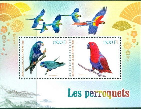 Parrots Papageien Perroquets Birds Vögel Animals Fauna Ivory Coast MNH stamp set