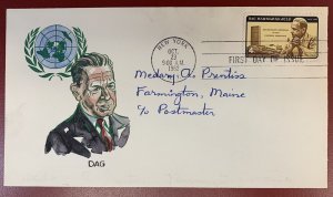 U.S. Scott #1203 Dag Hammarskjold F.D.C., Hand Painted Watercolor Cachet