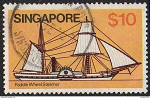 SINGAPORE 1980 QEII $10 Multicoloured, Ships-Paddle Wheel Steamer SG376 Used