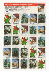 Canadian Wildlife Federation Christmas Stamps Cardinals, Mice, Duck Sheet of 25