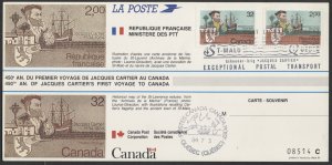 1984 Jacques Cartier Souvenir Card Dual Franked Canada #1011/France #1923