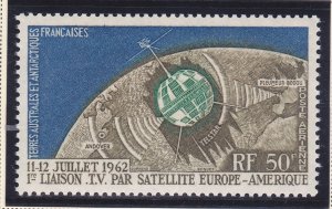 FSAT / TAAF C5 MNH 1962 50fr Telstar Satellite Airmail Issue Very Fine