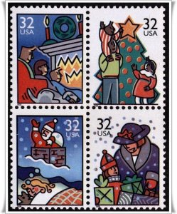 1996 32c Christmas Family Scenes, Block of 4 Scott 3108-11 Mint F/VF NH