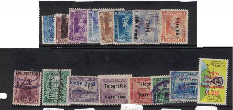 Nicaragua Lot of 16 Different Telegraph Stamps VFU (1dvl)