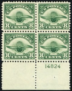 C4, Mint F-VF NH 8¢ Block of Four Stamps With PL# CV $140.00 - Stuart Katz