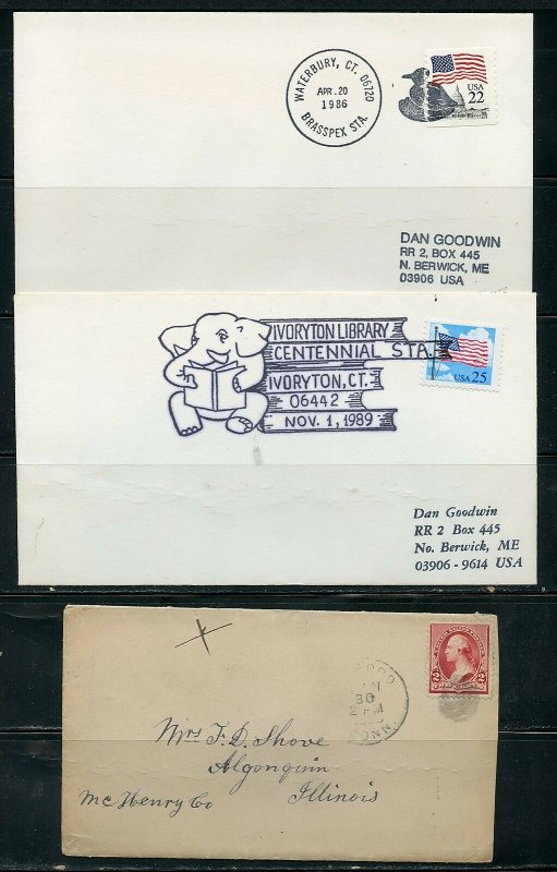 US POSTAL HISTORY OF STATE OF CONNECTICUT  LOT OF 36 COVERS 1873-1990 AS SHOWN