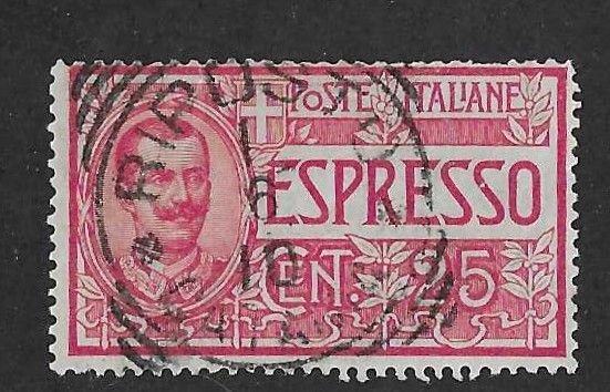 Italy Sc #E1   25c used with squared circle cancel  VF