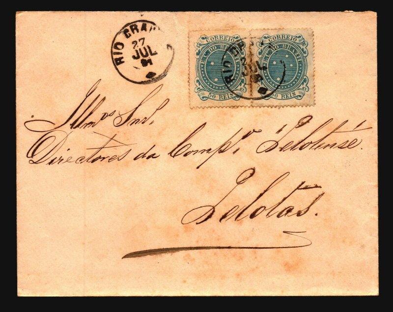 Brazil SC# 100c Pair on 1891 Cover to Pelotas - Z19399