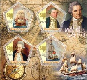 Stamps. Ships. Exploers. James Cook  2022 year 1+1 sheets perforated  Djibouti