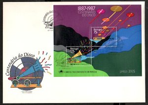 Portugal, Scott cat. 1712. Phonograph Record Anniv. s/sheet. First day cover. ^