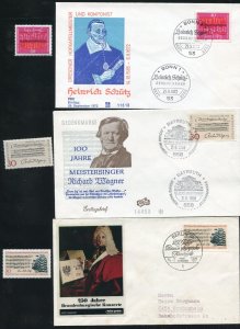 Germany, Berlin Shultz, Bach, Wagner Stamps & First Day Covers MNH