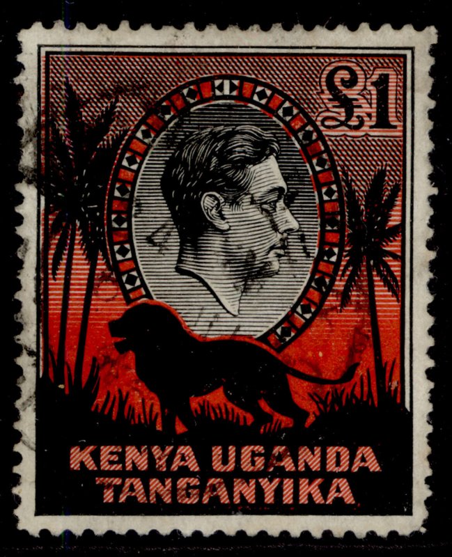 KENYA UGANDA TANGANYIKA GVI SG150a, £1 black & red, FINE USED. Cat £28. CDS