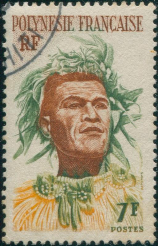 French Polynesia 1958 Sc#187,SG7 7f Polynesian Man FU