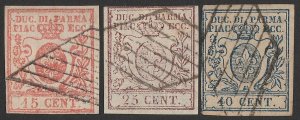 ITALY - Parma 1857 Arms Regency set. Sass 9-11 cat €2400. Rare genuine.