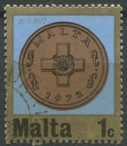 Malta Sc#442 Used, 1c cblt & multi, Decimal Currency: Coins (1972)