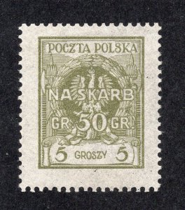 Poland 1925 5g olive green Na Skarb Semi-Postal, Scott B18 MH, value = $4.50