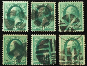 U.S. Used Stamp Scott #184 3c Washington Lot of 6 Fancy Cancels. Choice!