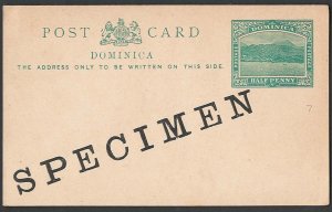 Dominica 1903 ½d green Postal Card HG7 ovpt 'specimen' unused