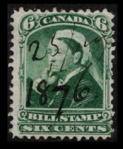 CANADA 1868 QUEEN VICTORIA 6c #FB43 THIRD BILL STAMP ISSUE FINE USED SEE SCAN