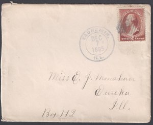 US 1885 SAUNEMIN ILL DOUBLE CIRCLE VIOLET CANCEL DATED DEC 7 1855 TO EUREKA ILL