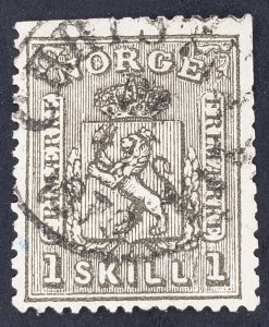 Norway, Scott #11, F used, trimmed perfs top and right