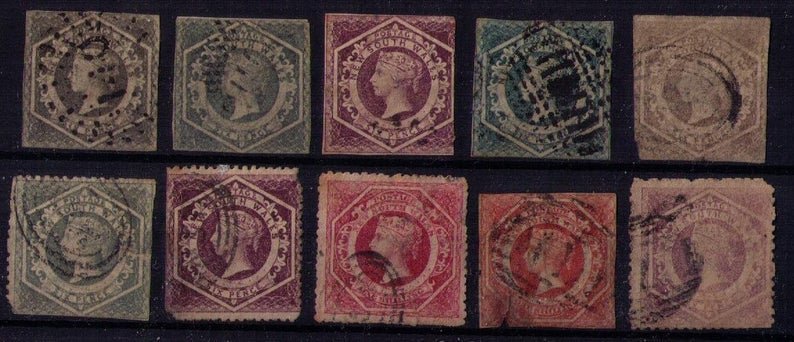 Australia 1854 New South Wales Sc 27-29,31a,39,40,42 Lot Of (10)Imperf/perf F-VF
