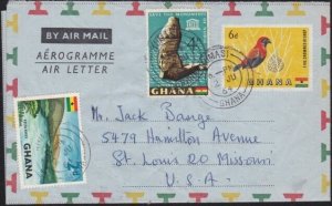 GHANA 1964 uprated 6d aerogramme used KUMASI to USA........................B3249