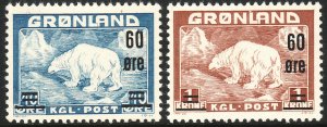 1956 Greenland Polar Bear surcharge complete set MNH Sc# 39 40 CV $76.00