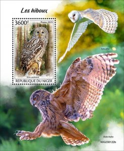 NIGER - 2023 - Owls - Perf Souv Sheet - Mint Never Hinged