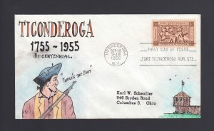 #1071 4c 1955 FORT TICONDEROGA: Herman Maul Cachet #3