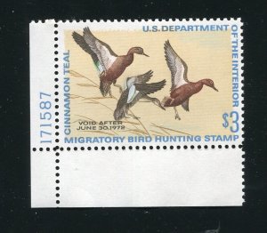 RW38 Hooded Mergansers Federal Duck Stamp MNH Corner Tab 1971