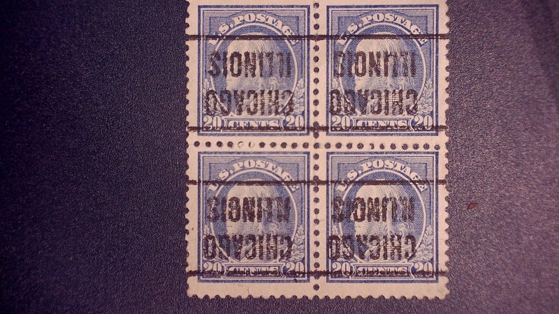 US 515 Block of 4 pre cancel up side down used