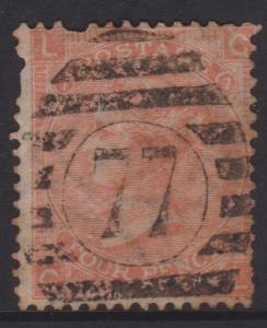 Great Britain 1865 QV 4d Vermillion Sc#43 Plate 7 Used Fault