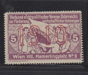 Austria Advertising Stamp - 1910 Association of Austrian Nonpolitical Groups MNH