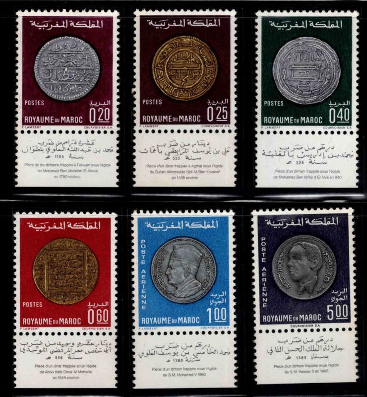 Morocco Scott 216-219,C16-17 MNH Coin on stamp set with tabs CV $17