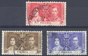 Nigeria Sc# 50-52 Used 1937 KGVI Coronation Issue