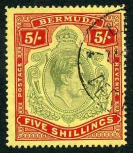 Bermuda SG118b KGVI 5/- Pale Green and Red/yellow Line Perf 14.25 (Ref 48) 