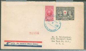 Costa Rica  1946 Airmail cover to US, 1 Colon Red Cross, Pan Am flight