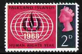 Falkland Islands 1968 Human Rights Year 2d with yellow om...