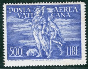 VATICAN Air Mail High Value 500L Blue (1948) ANGEL Mint LMM {samwells}GREEN31